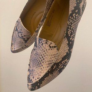 Faux Leather Snakeskin Flats, Cream/Black, Size 8